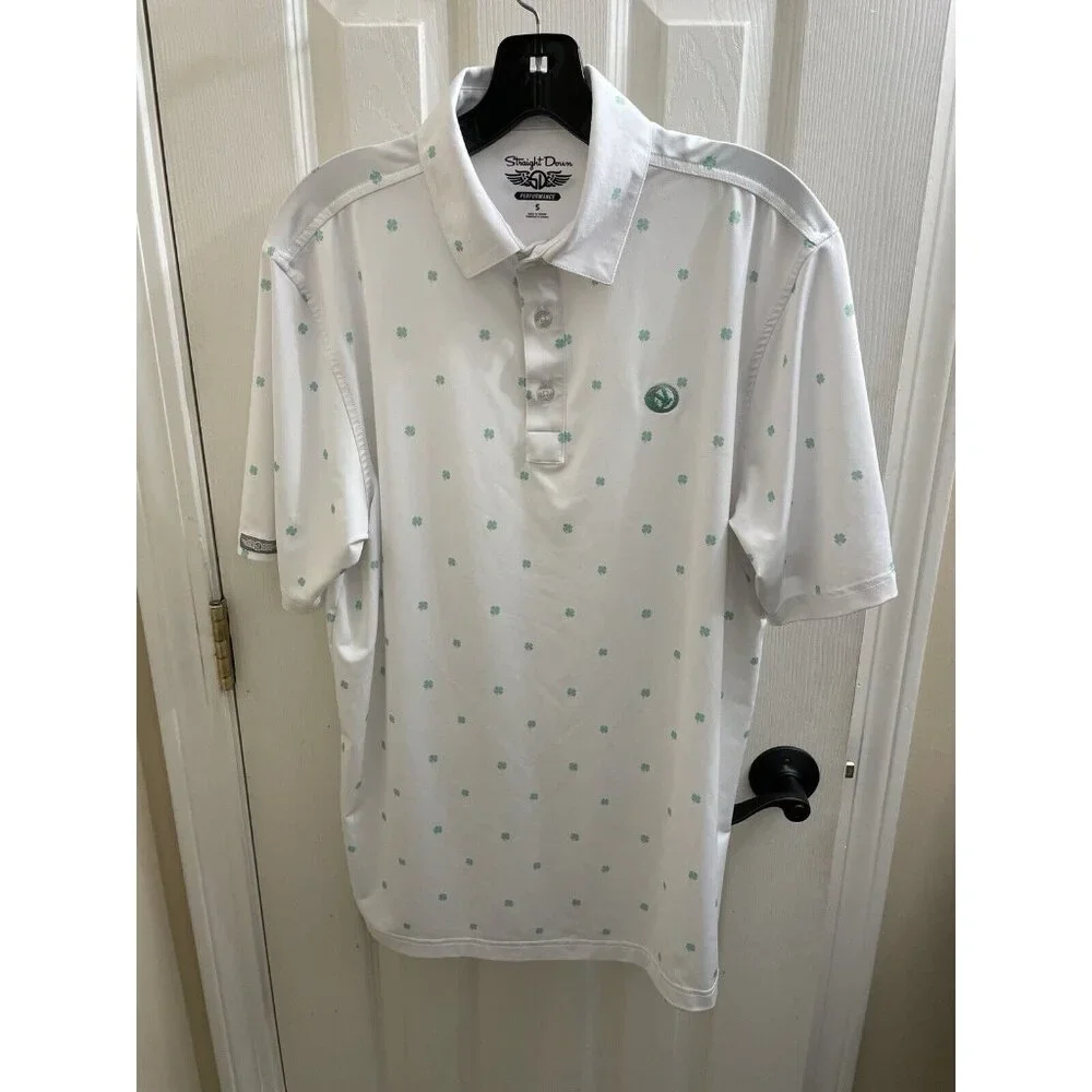 Straight Down Performance Golf Polo Shamrocks Print Men Size Small Duck Hunt - Picture 5 of 12